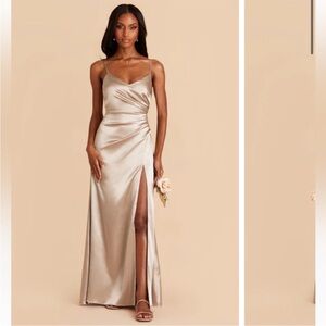 Birdy Grey Catherine Neutral Champagne Shiny Satin Bridesmaids Dress Size Small